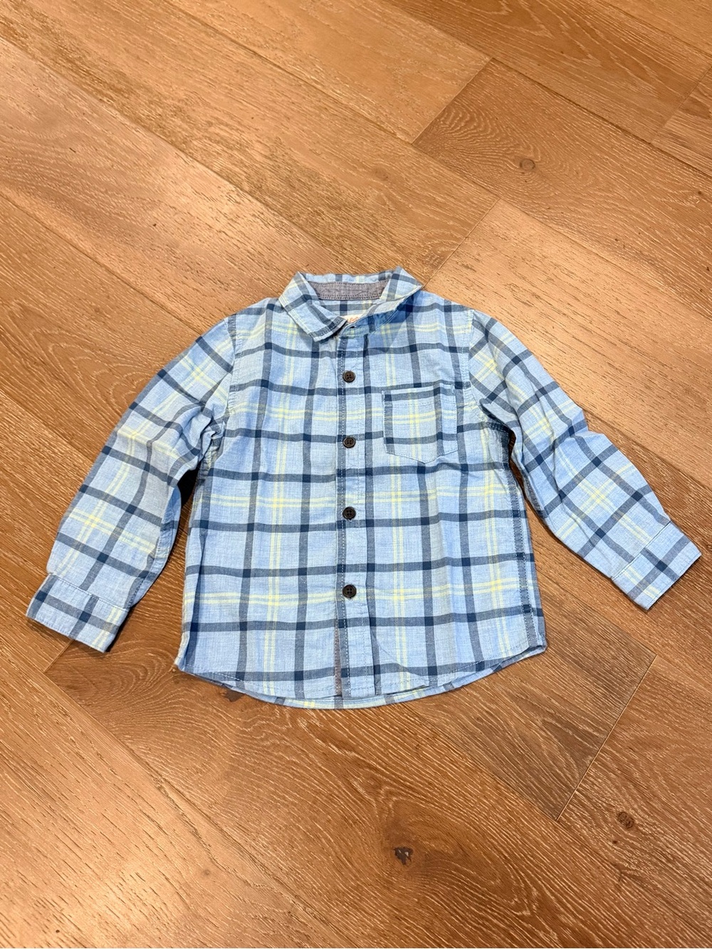 Cat&Jack Toddler Boy Blue Plaid Long-Sleeve Button-Up Size 3T